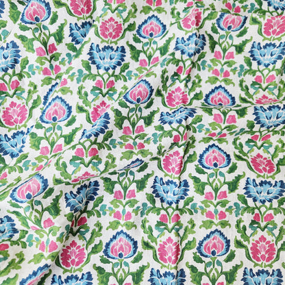 100% LINEN Fabric floral print on linen - Bright Botanical fabric large flowers pink blue green for upholstery curtains home textile 2646B