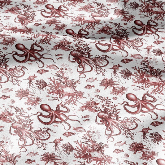 100% LINEN Fabric octopus linen - red white nautical fabric for upholstery home decor dress making 306R