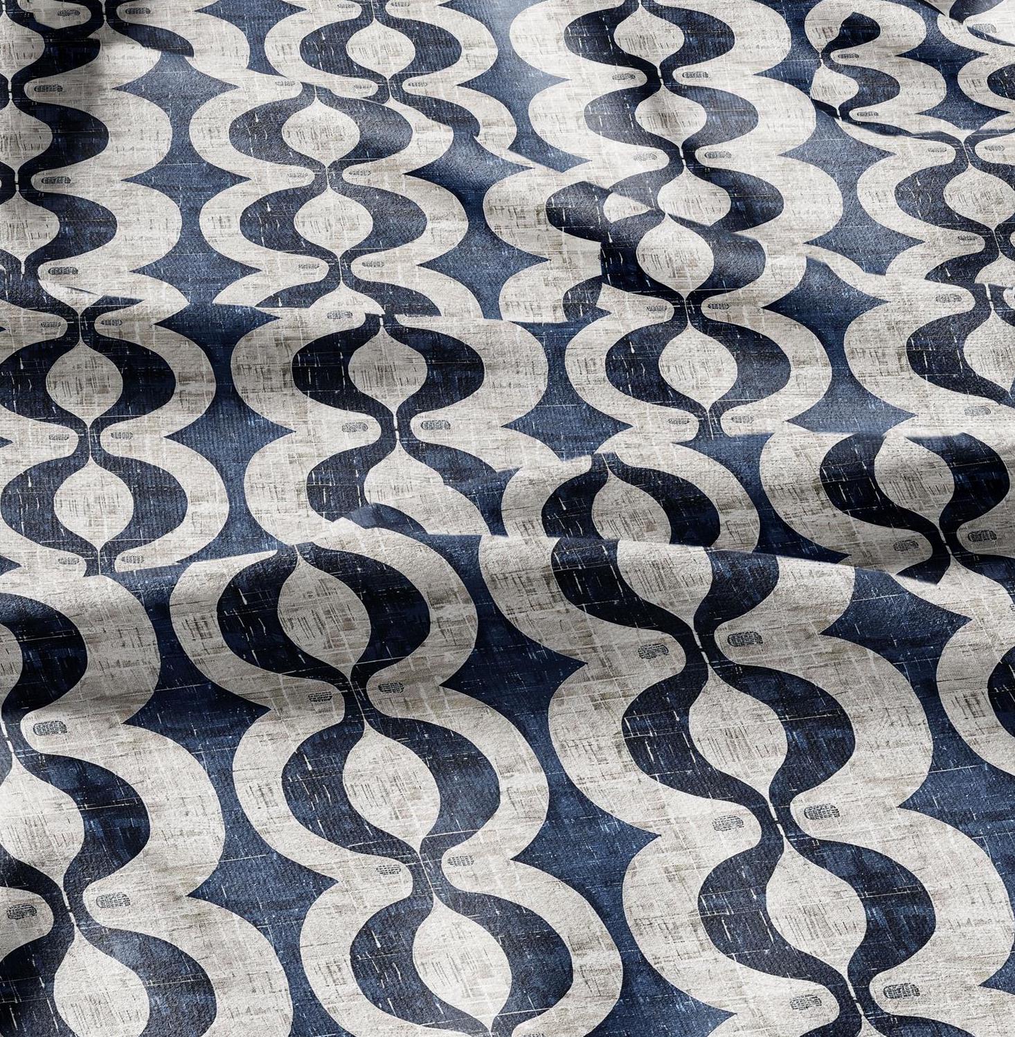 100% LINEN Fabric stripe squirl print linen - blue linen botanical fabric for upholstery home decor dress making