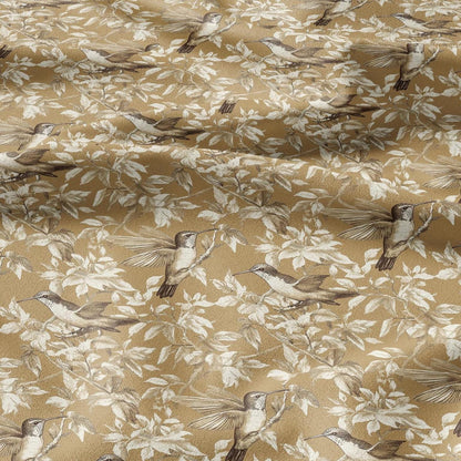 100% LINEN Fabric Colibri print - hummingbird mustard yellow - heavy linen fabric for upholstery home decor or medium for dress making 2404