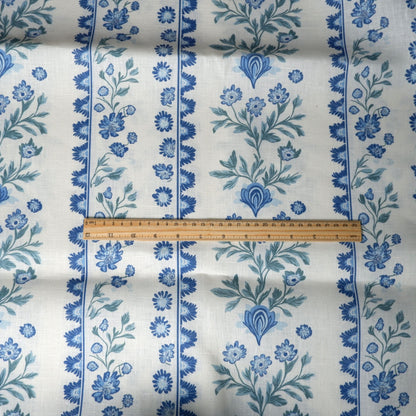 100% LINEN Fabric Floral stripe blue green white - french linen floral upholstery home textile Victorian fabrics 2153