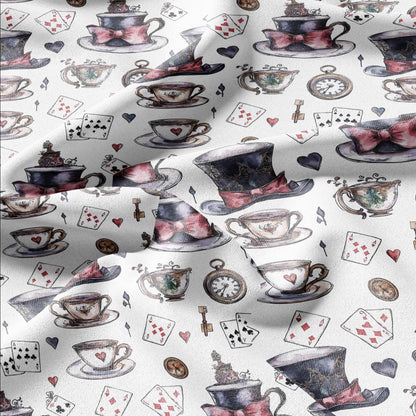 100% LINEN Fabric with Abstract Alice in wonderland pattern - linen fabric for upholstery home decor dressmaking clothing sewing 2217