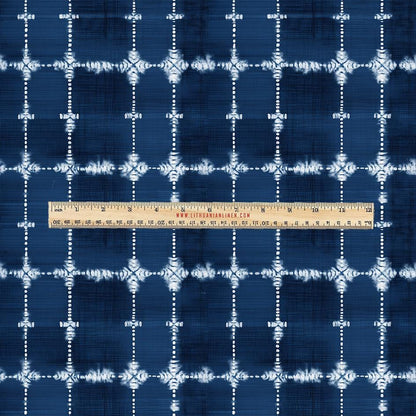 100% LINEN Fabric UPHOLSTERY 12oz - Indigo Shibori abstract window checks - Modern Geometric Dark Blue Neutral Minimal upholstery 2982