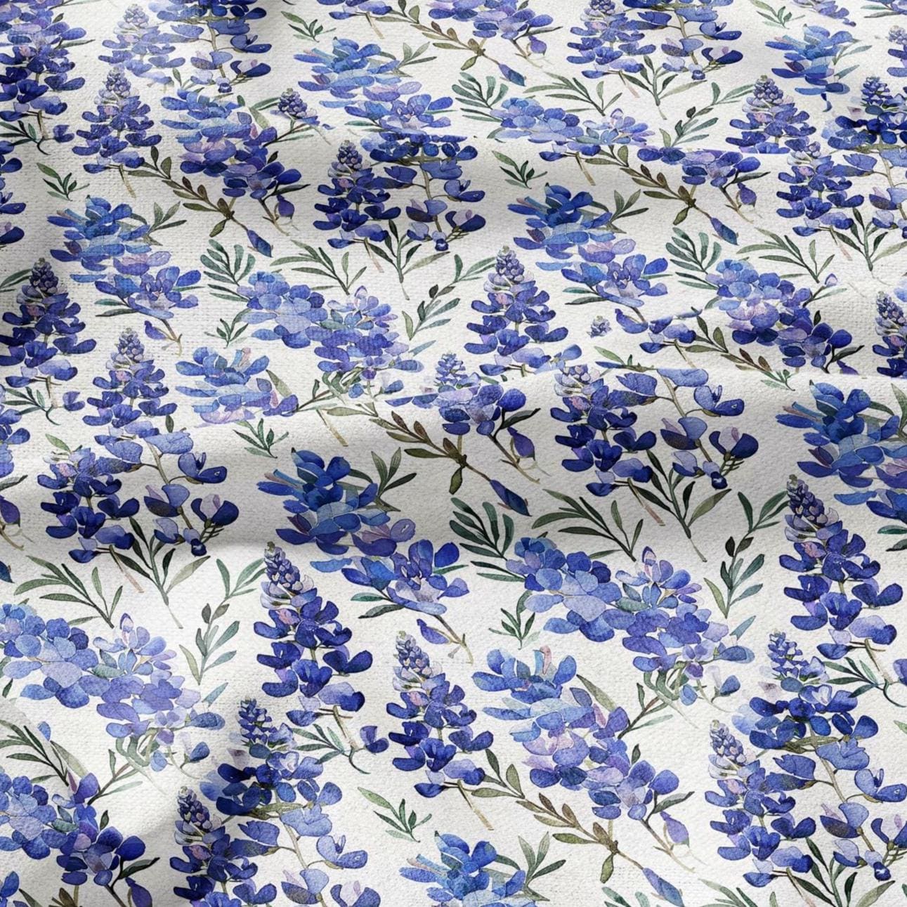 100% LINEN Fabric Blue Lupin print - floral modern - flower blossom upholstery home decor clothing sewing 2972