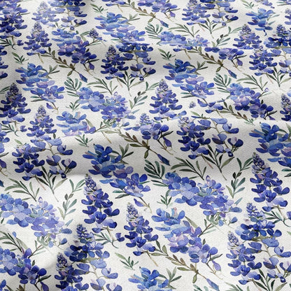 100% LINEN Fabric Blue Lupin print - floral modern - flower blossom upholstery home decor clothing sewing 2972