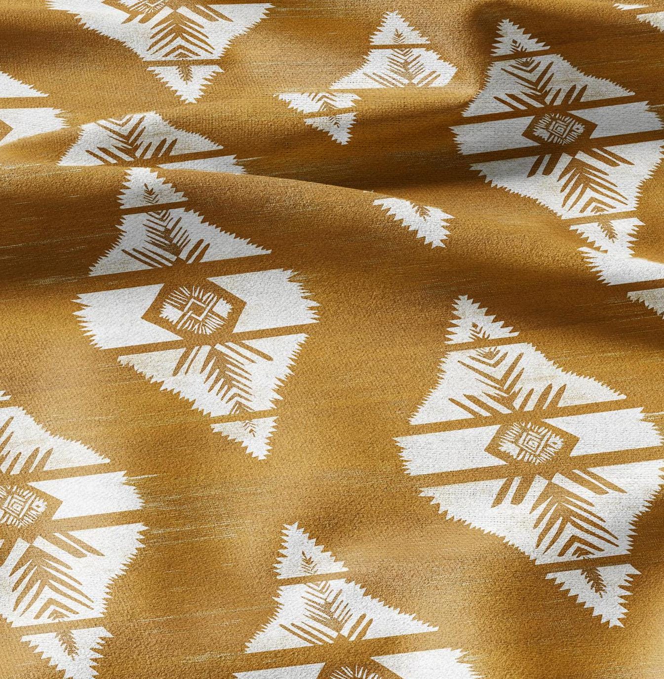 100% LINEN Fabric Mustard Mudcloth - Geometric Aztec Rhomb Fabric - Mustard Southwest Tribal Linen Fabric for upholstery dress making