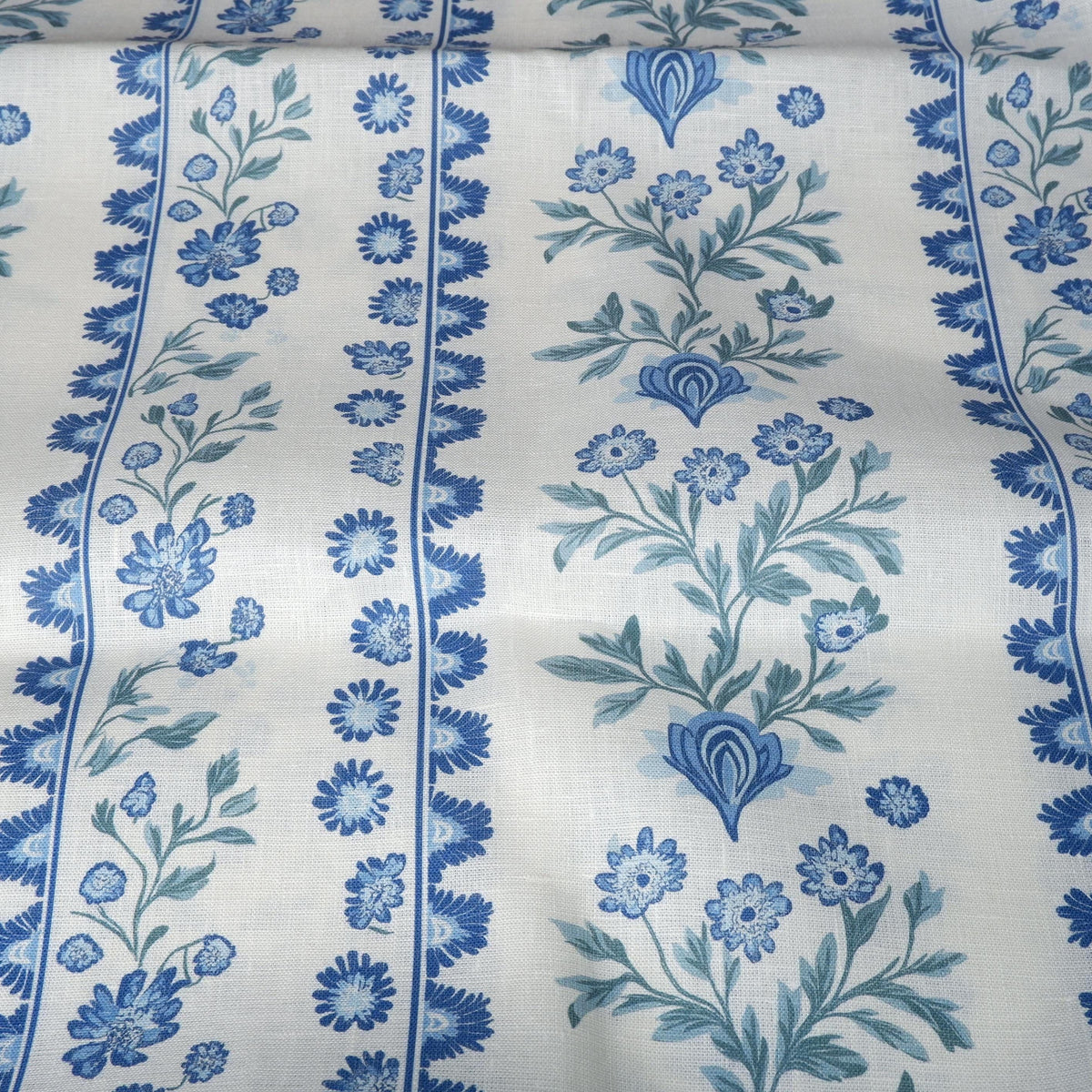100% LINEN Fabric Floral stripe blue green white - french linen floral upholstery home textile Victorian fabrics 2153