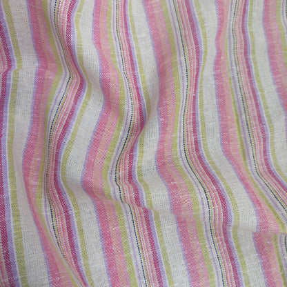 Premium Linen Fabric Santorini striped pink | Midweight multicolor stripes  | fabric for home textile curtains tablecloth T132