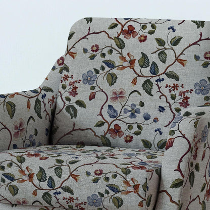 100% LINEN Fabric UPHOLSTERY 12oz - Large flower print on linen - Modern vintage pattern green brown red floral field 317