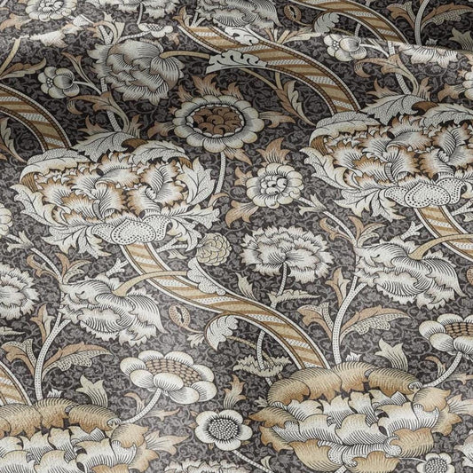 William Morris Wandle brown beige print on 100% LINEN - Victorian Art crafts linen - botanical Historical upholstery home textile 3170