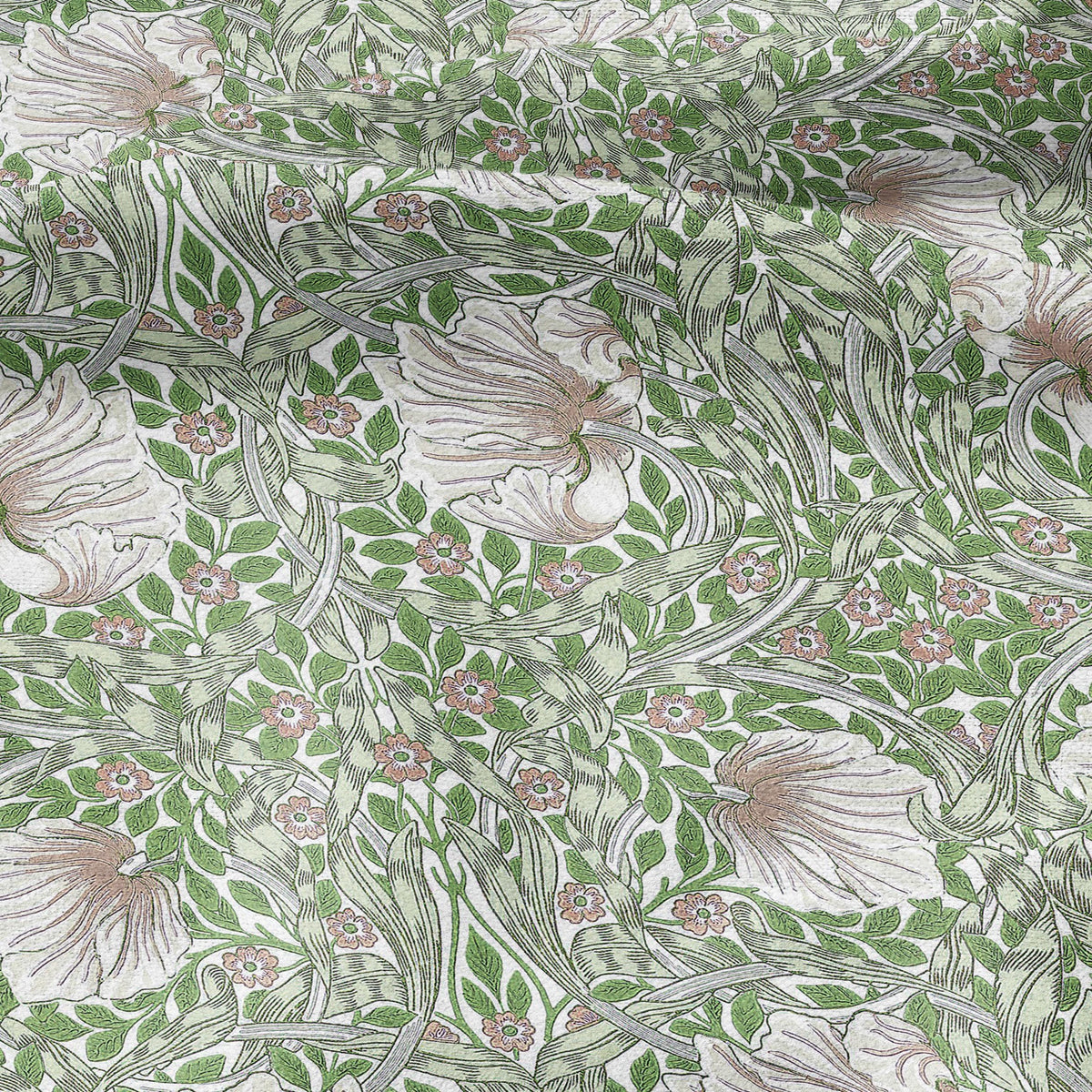 100% LINEN fabric - William Morris Pimpernel apple green - British Victorian Art Craft flax - sewing upholstery home decor or clothing 3838
