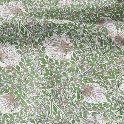 100% LINEN fabric - William Morris Pimpernel apple green - British Victorian Art Craft flax - sewing upholstery home decor or clothing 3838