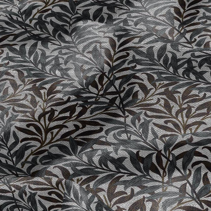 100% LINEN Fabric William Morris Bough Willow gray - oatmeal natur linen fabric with botanical print - Victorian Art Craft Historical 3174
