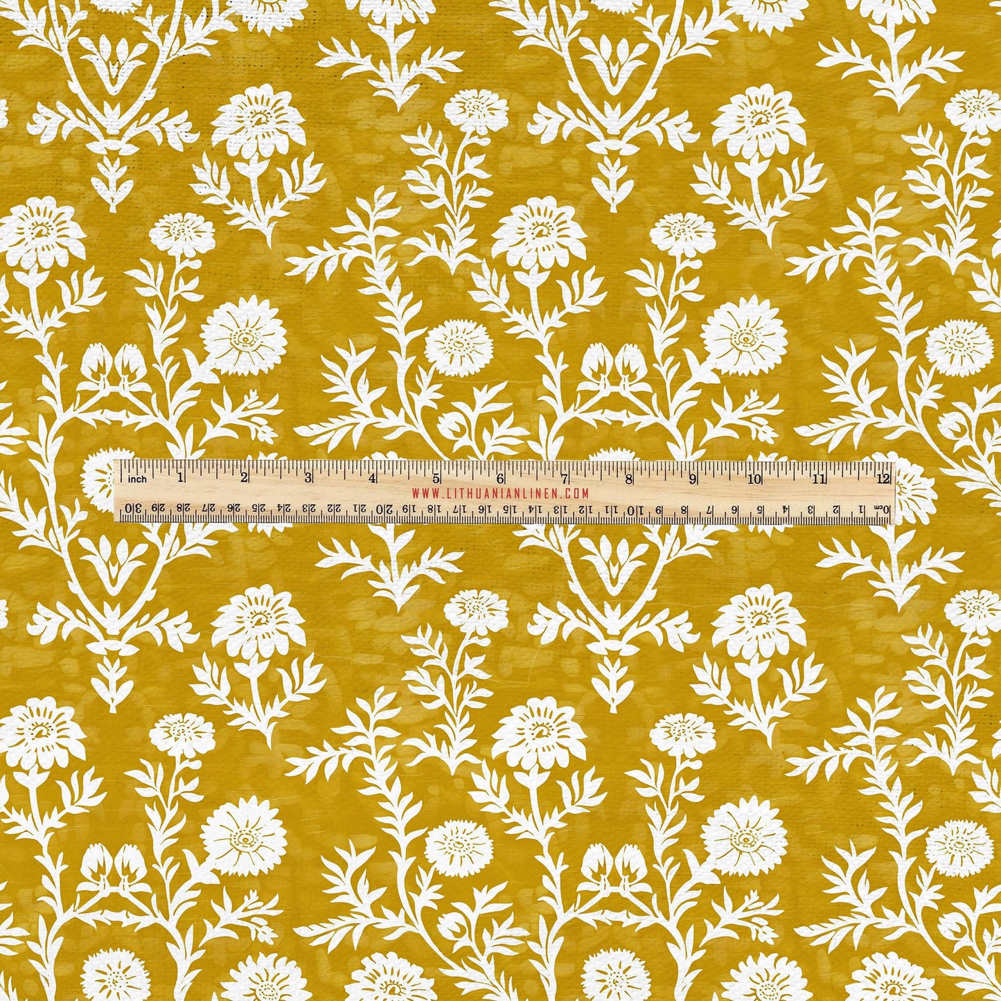 100% LINEN Fabric UPHOLSTERY 12oz - Mustard floral on linen - Modern vintage Grandmillenial  upholstery 2223