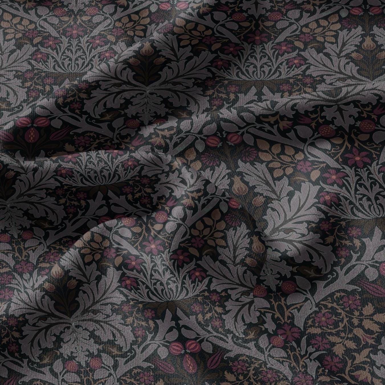 100% LINEN Fabric William Morris Autumn Leaves print - Modern vintage botanical - hVictorian Art Craft Brown 3153