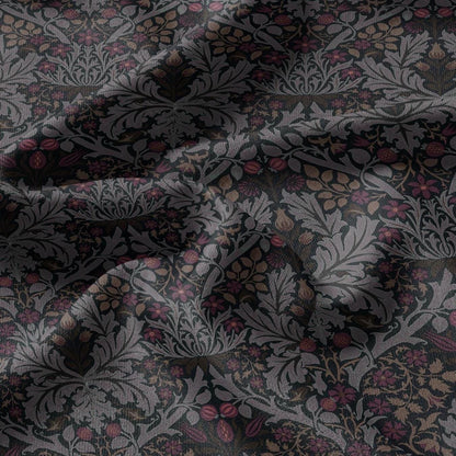 100% LINEN Fabric William Morris Autumn Leaves print - Modern vintage botanical - hVictorian Art Craft Brown 3153