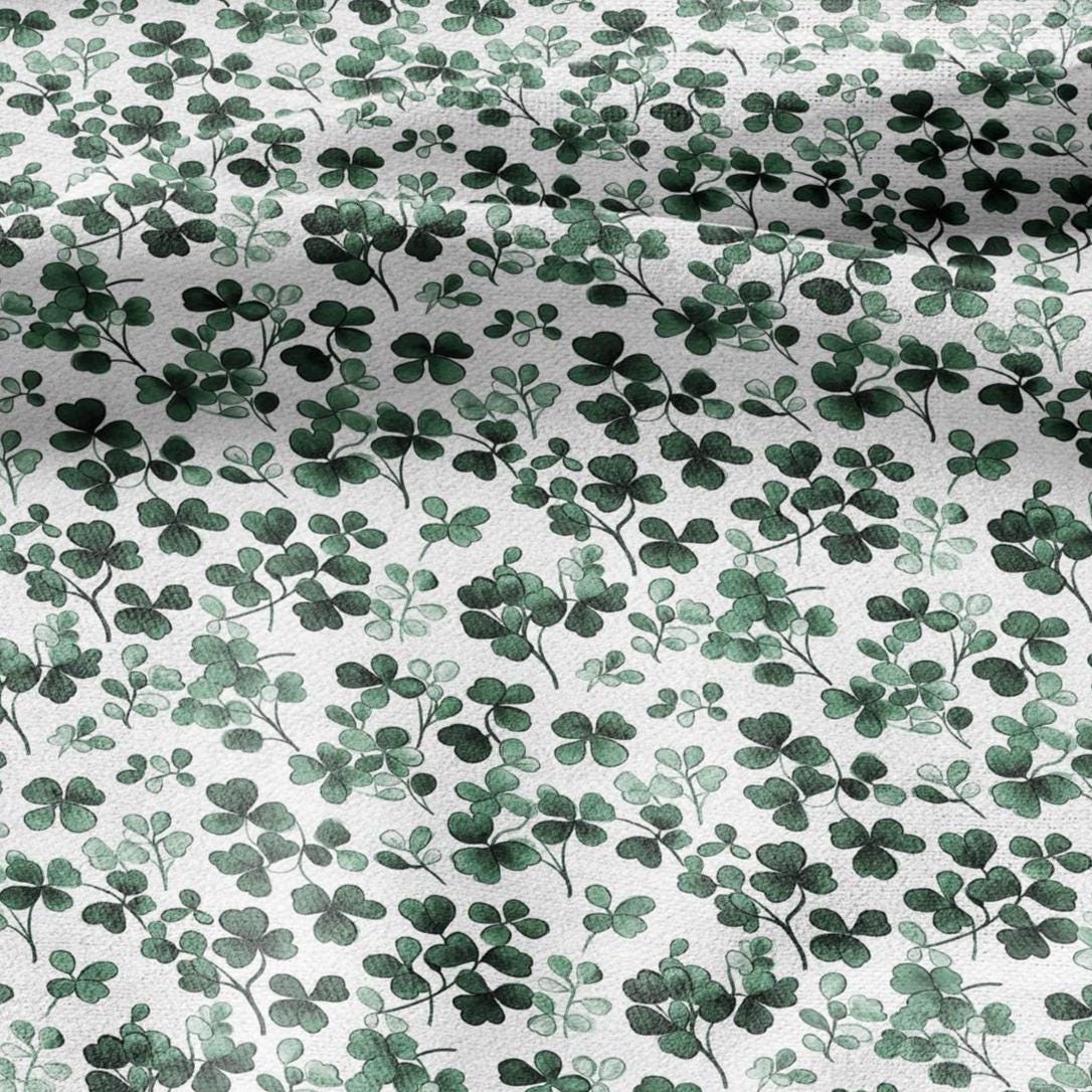 100% LINEN Fabric Block print Clover leaves - botanical upholstery home textile artisan fabrics green white 3027