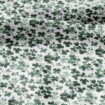 100% LINEN Fabric Block print Clover leaves - botanical upholstery home textile artisan fabrics green white 3027