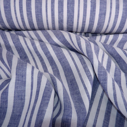 100% blue and white stripes in linen fabric - Medium weight - nautical fabric for clothing, curtains, home textile, home decor craft project
