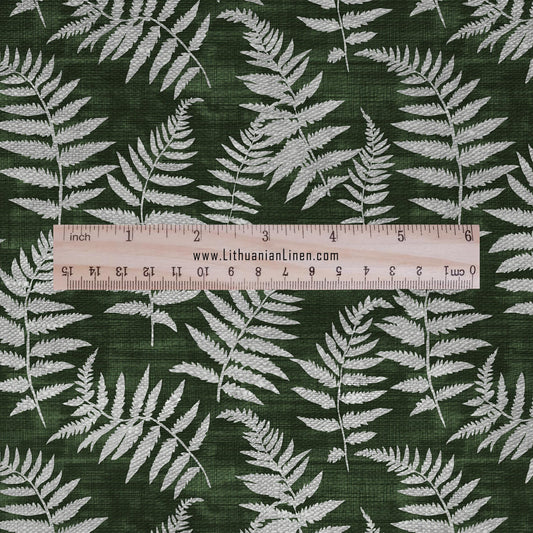 100% LINEN fabric fern leaves print - Greenery print linen Fabric - green gray Linen fabric for dressmaking home textile sewing hobby 2692