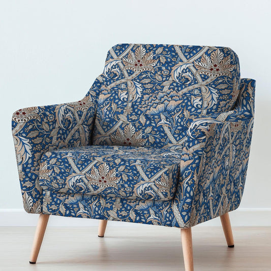 100% LINEN Fabric UPHOLSTERY 12oz - William Morris Windrush blue on linen - Modern vintage Victorian floral upholstery 2555