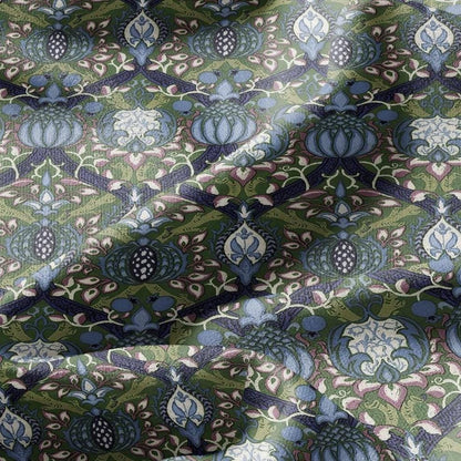 100% LINEN Fabric William Morris Granada print - British Victorian floral green blue 3207