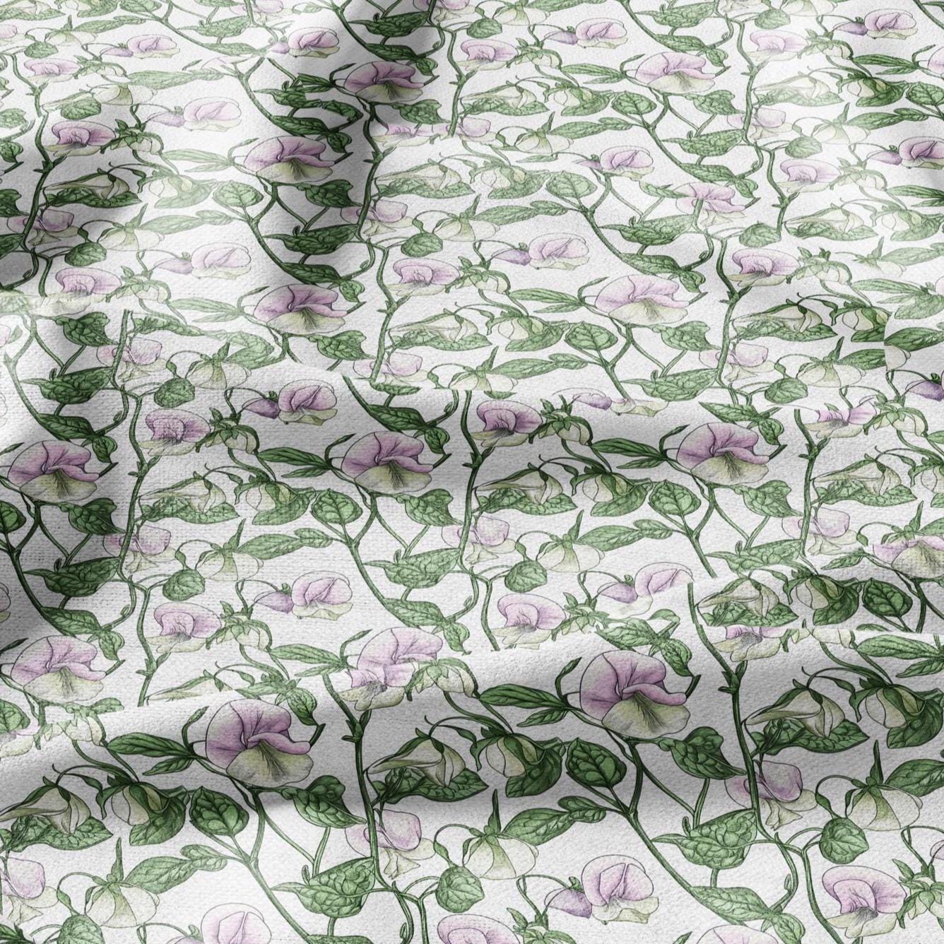 100% LINEN Sweet PEA Art and Crafts Fabric -  flax linen fabric botanical floral for cushion curtains dress making