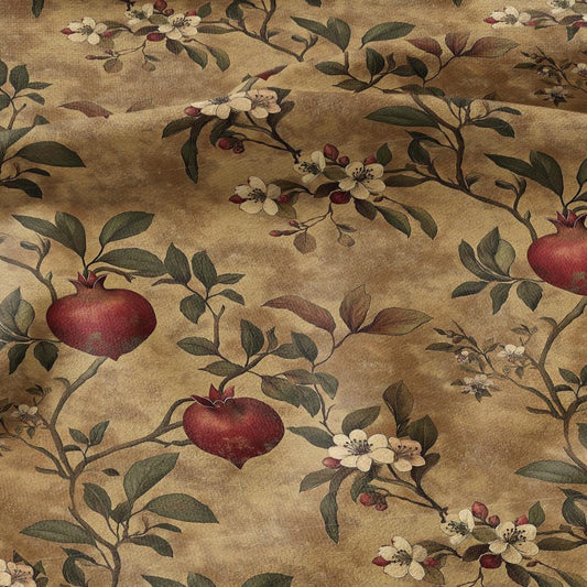 100% LINEN Fabric stripe Pomegranate blossom print linen - floral linen botanical fabric for upholstery home decor dress making
