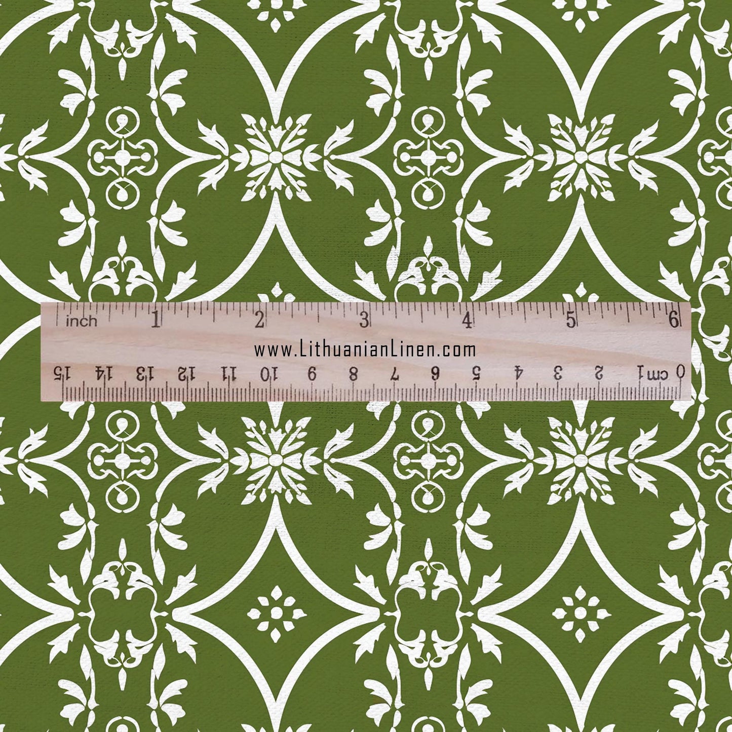 100% LINEN Fabric green floral print - geometric block print -  2874