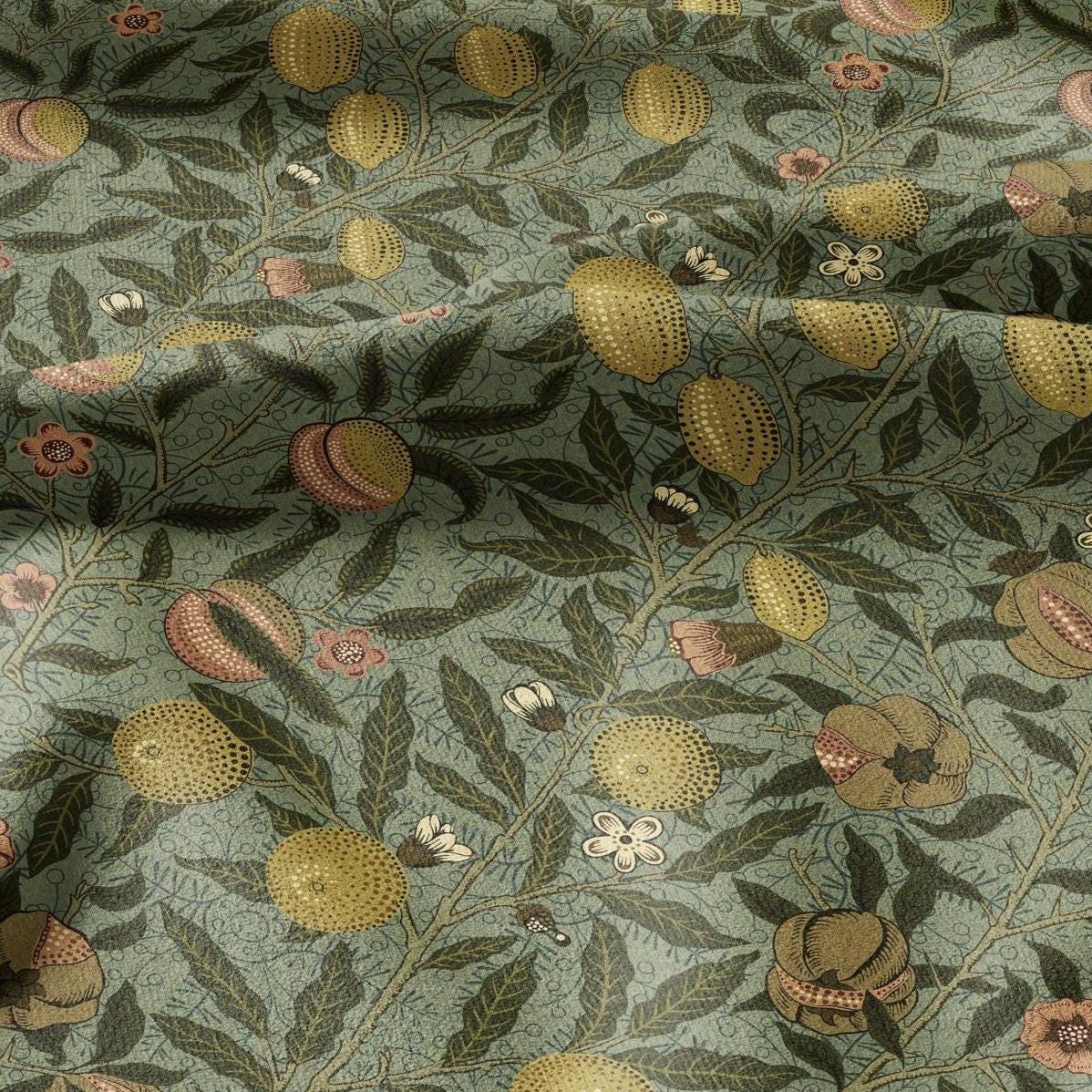 William Morris Fruits 100% LINEN Fabric - British linen floral upholstery - lemon Pomegranate home textile Victorian fabrics 3188