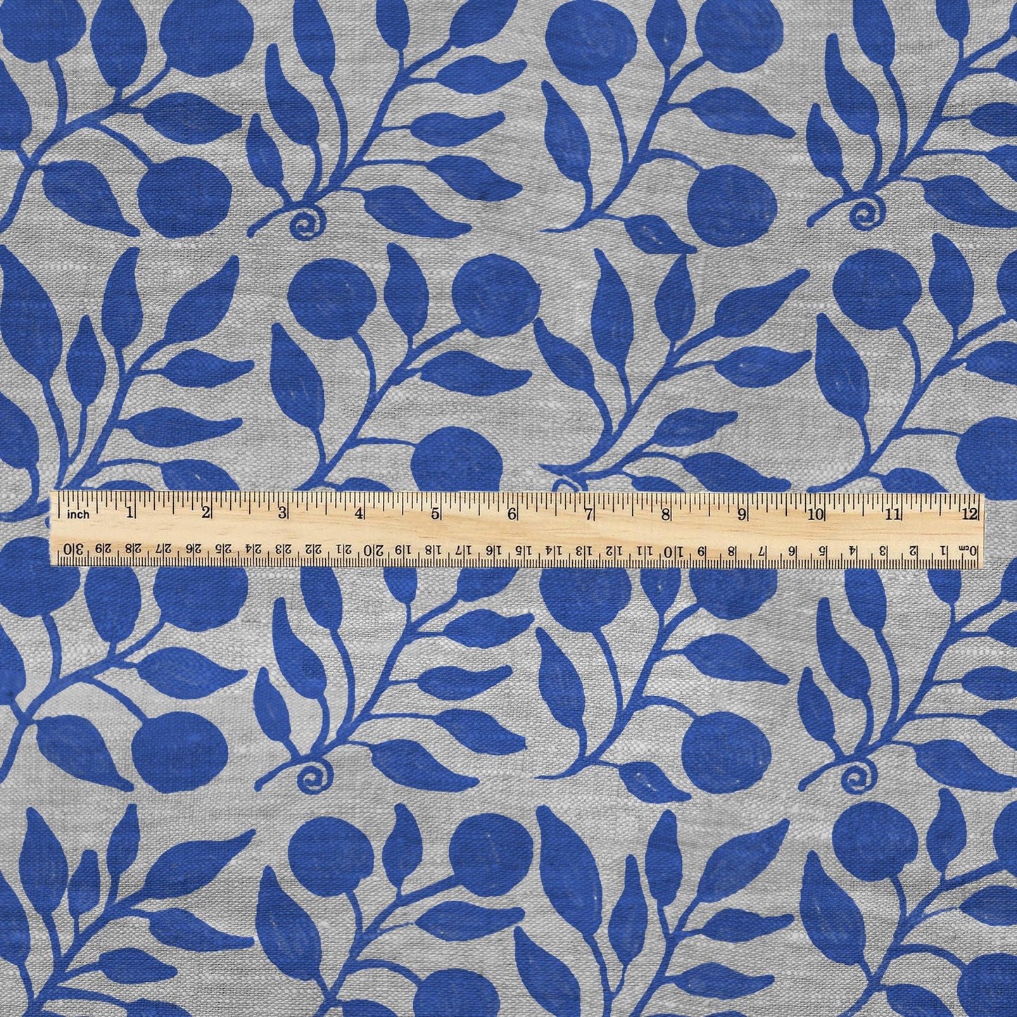 100% LINEN Fabric William Morris Rosehip blue gray - oatmeal linen fabric with botanical print - Victorian Art Craft Historical 3285