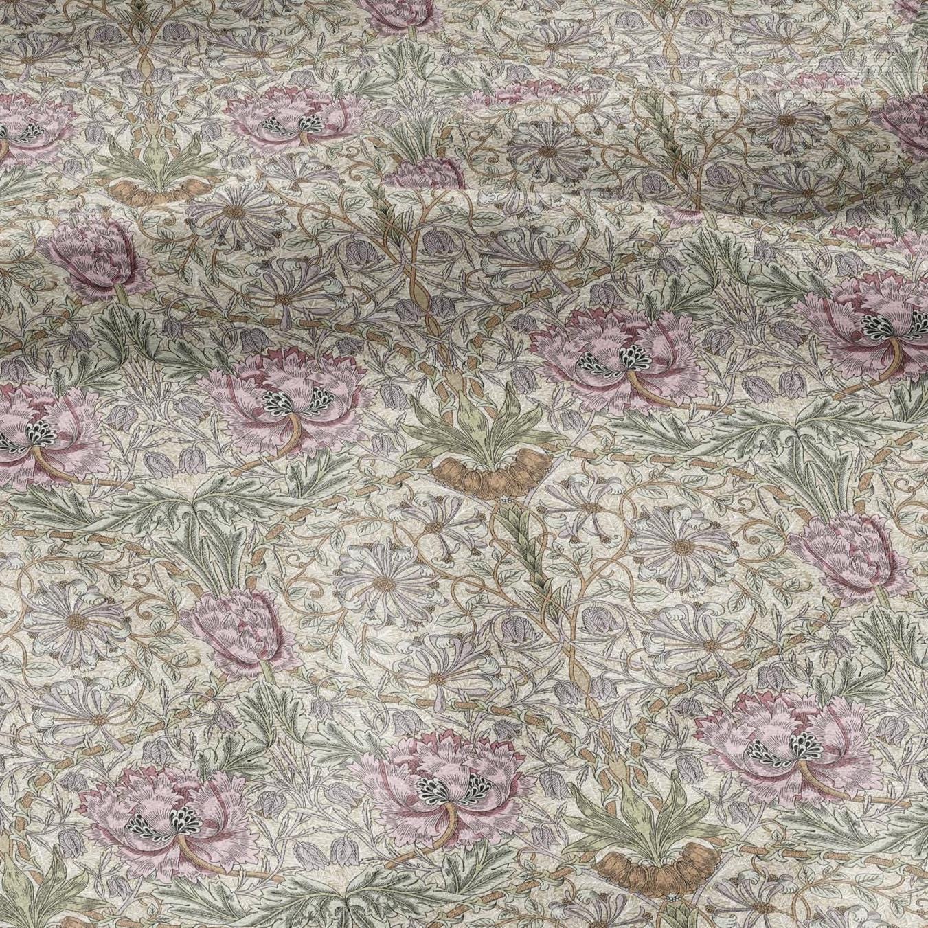 100% linen fabric William Morris Honeysuckle pastel pink print - Victorian Art crafts - Historical pattern for upholstery dress making 2979P
