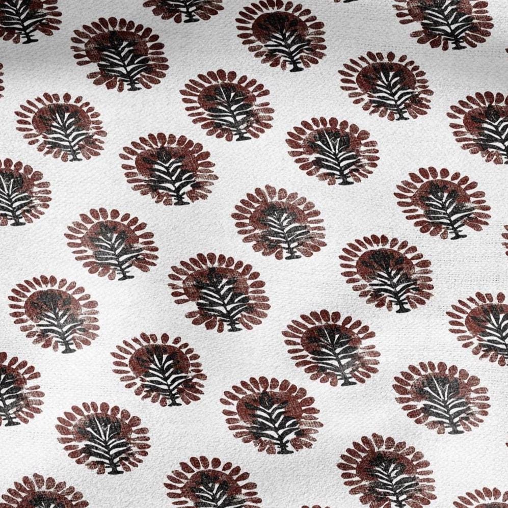 100% LINEN Fabric floral print - brown white stripe block print linen heavy for upholstery home decor - medium for dress making 2793