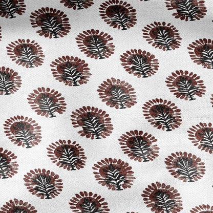 100% LINEN Fabric floral print - brown white stripe block print linen heavy for upholstery home decor - medium for dress making 2793