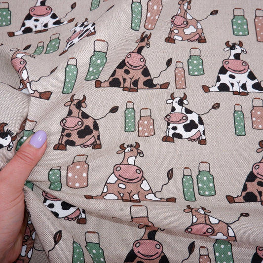 Linen fabric COW print Heavy weight 240gsm Colorfull Animal print on flax  fabric for decoration tablecloth home textile upholstery