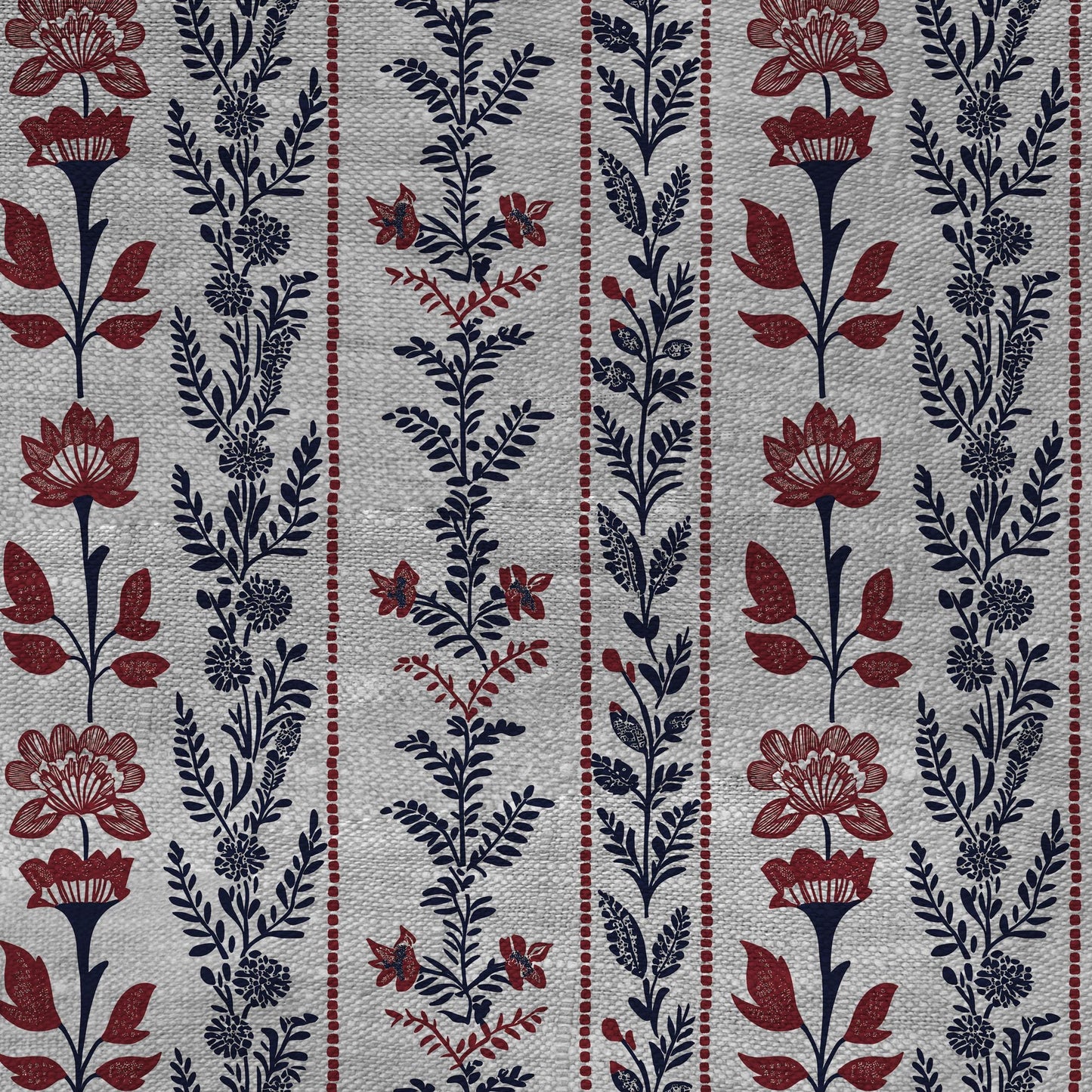 100% LINEN Fabric floral stripe print - oatmeal neutral fabric with red black print - linen fabric upholstery home decor dressmaking 2895