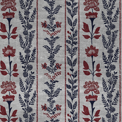 100% LINEN Fabric floral stripe print - oatmeal neutral fabric with red black print - linen fabric upholstery home decor dressmaking 2895