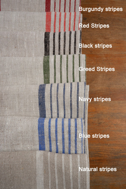 French Natural Linen Fabric with Grey Stripes , 100% linen Classic Textile for Home Decor and Crafts, Not Softened Heavyweight Linen Fabric.