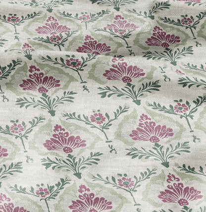 100% LINEN Fabric floral with botanical print - linen fabric with pale green print for upholstery home decor curtains pillowcases