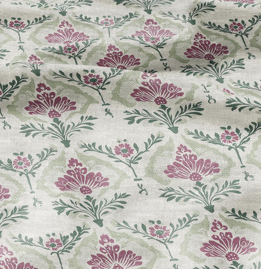 100% LINEN Fabric floral with botanical print - linen fabric with pale green print for upholstery home decor curtains pillowcases