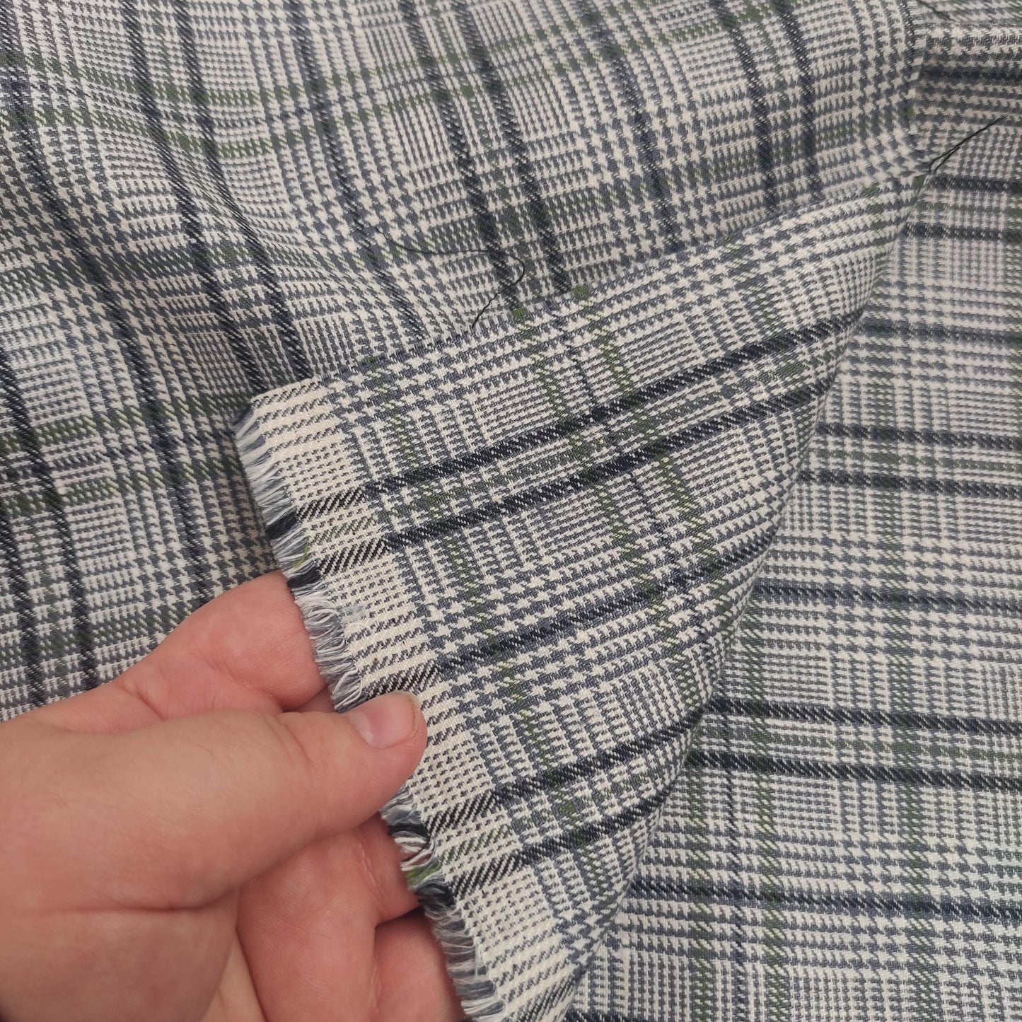 Premium Linen Gingham Fabric in green gray white |  multicolor check T114