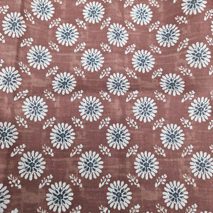 100% LINEN Fabric floral print - muddy brown white stripe block print linen heavy for upholstery home decor - medium for dress making 2808