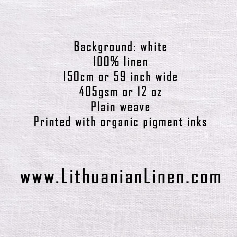 100% LINEN Fabric UPHOLSTERY 12oz - Peacock beige print on linen - Modern vintage pattern 354