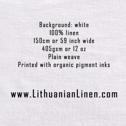 100% LINEN Fabric UPHOLSTERY 12oz - Peacock beige print on linen - Modern vintage pattern 354