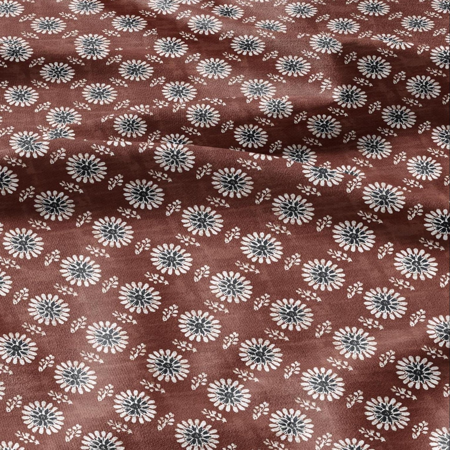 100% LINEN Fabric floral print - muddy brown white stripe block print linen heavy for upholstery home decor - medium for dress making 2808