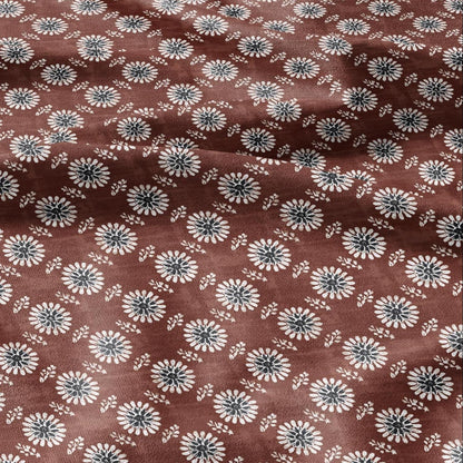 100% LINEN Fabric floral print - muddy brown white stripe block print linen heavy for upholstery home decor - medium for dress making 2808