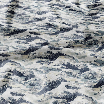 100% LINEN Fabric Japanese waves Print- linen Fabric by the Yard by LithuanianLinen for upholstery dressmaking curtains home textile
