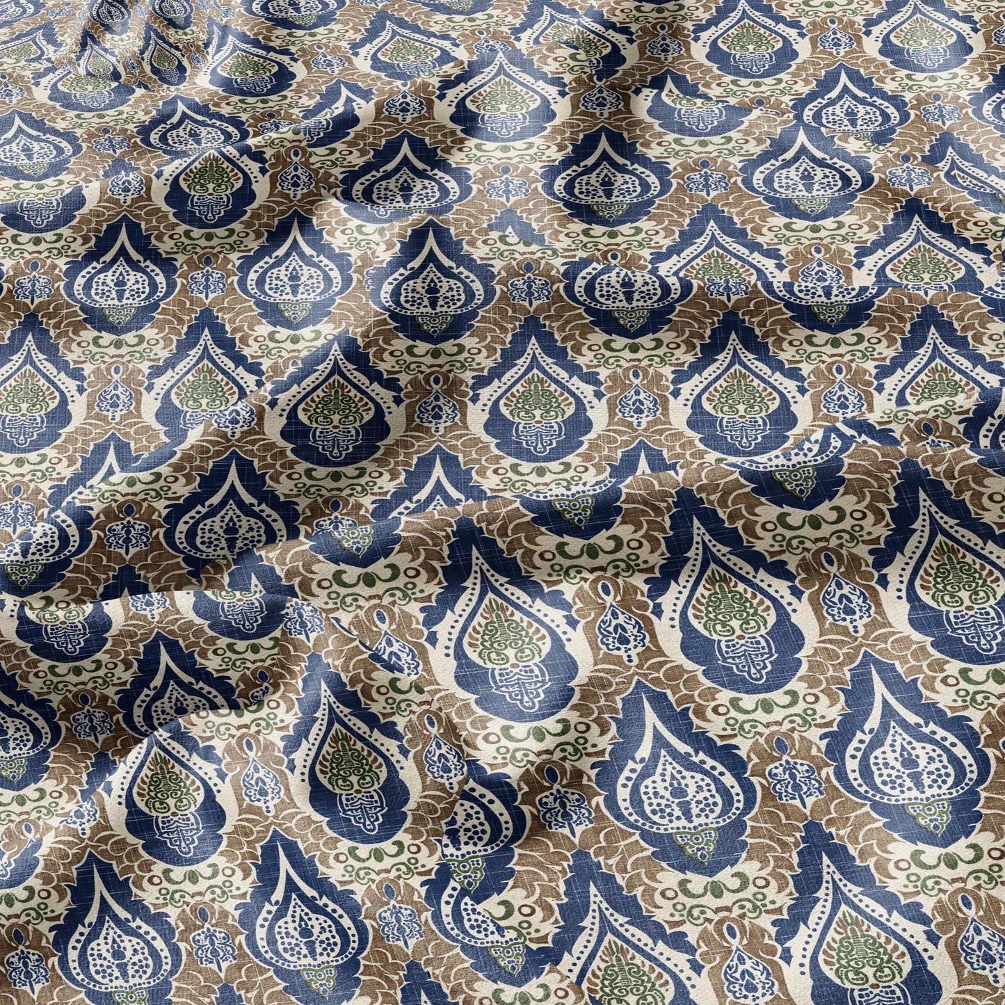 100% linen Vintage Brown Paisley Print fabric for Curtain Upholstery Cushion - Vintage Indian block print fabric for dress making sewing