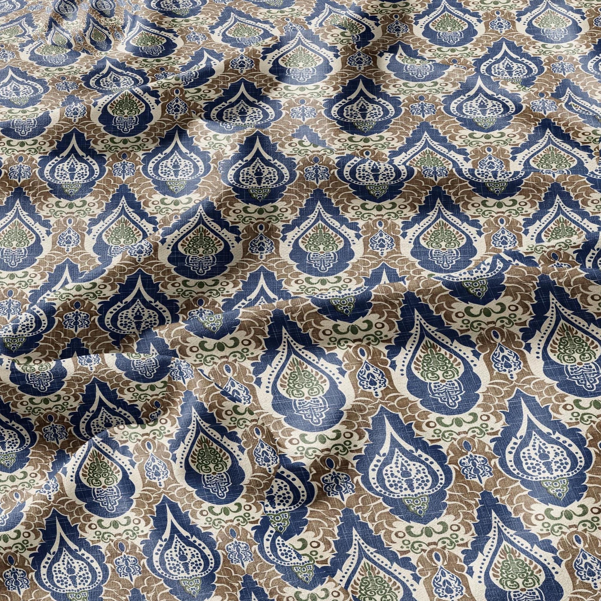 100% linen Vintage Brown Paisley Print fabric for Curtain Upholstery Cushion - Vintage Indian block print fabric for dress making sewing