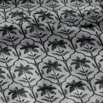 100% LINEN Fabric  Deco Palm green print - oatmeal linen fabric with botanical print - heavy for home decor clothing 3347